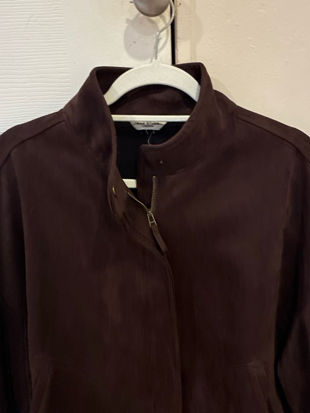 Max Studio Dark Brown Suede Bomber Jacket - Picture 4 of 4